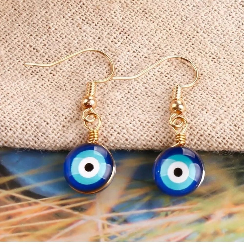 Evil eye earrings protection Turkish Greek ethnic blue eye jewelry